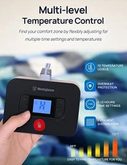 Westinghouse Electric Blanket Heated Blanket, Plaid Sherpa Heating Blanket, 10 Heating Levels & 1 To 12 Hours Heating Time Settings, Green Plaid, 62"x84" Twin Size