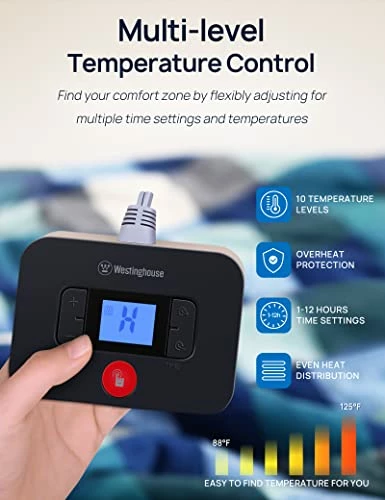 Westinghouse Electric Blanket Heated Blanket, Plaid Sherpa Heating Blanket, 10 Heating Levels & 1 To 12 Hours Heating Time Settings, Green Plaid, 62"x84" Twin Size 3 Westinghouse Electric Blanket Heated Blanket, Plaid Sherpa Heating Blanket, 10 Heating Levels & 1 To 12 Hours Heating Time Settings, Green Plaid, 62"x84" Twin Size