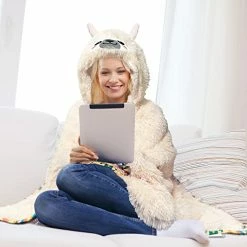 Happy Fuel Llama Alpaca Wearable Hooded Blanket For Adults - Fluffy Super Soft Shaggy Faux Fur, Fuzzy Warm Cozy Plush Furry Fleece & Sherpa Hoodie Throw Cloak Wrap - Llama Gifts For Women Adults And Kids -Electric Blankets Sales Store 41ecFmMTqcL