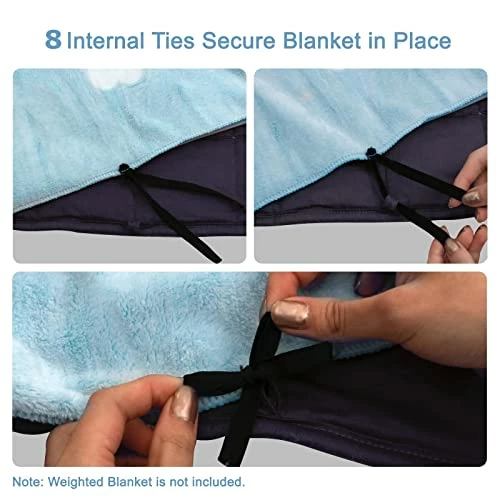 Kid Weighted Blanket Cover, Removable Duvet Cover 36" X 48" Glow In The Dark, Hallo Bunny Heavy Blanket Duvet Cover With 8 Internal Ties For Secure Attachment, Machine Washable - Blue Grey Stars 6 Kid Weighted Blanket Cover, Removable Duvet Cover 36" X 48" Glow In The Dark, Hallo Bunny Heavy Blanket Duvet Cover With 8 Internal Ties For Secure Attachment, Machine Washable - Blue Grey Stars - Image 4