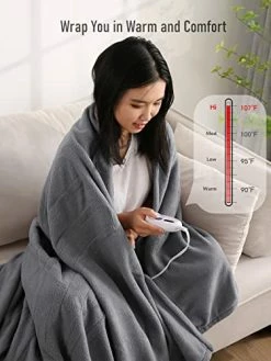CURECURE Electric Heated Blanket Full Size 77'' X 84'' Electric Blanket For Whole Body Warming, ETL And FCC Certification Fast Heating With 4 Heating Levels & 10 Hours Auto Off, Machine Washable Grey -Electric Blankets Sales Store 41fsRWjFXRL
