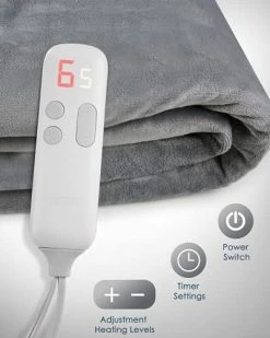 NB Electric Blanket Heated Throw Flannel & Sherpa Fast Heating Blanket 50" X 60", ETL Certification With 6 Heating Levels & 5 Auto-Off Timing Settings, Home Use & Machine Washable, Grey & White -Electric Blankets Sales Store 41fuER2823S
