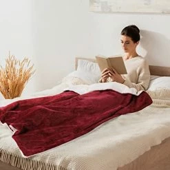 TLGREEN Electric Heated Blanket Throw 50”x 60”, Flannel & Sherpa Electric Blanket Heated Throw With 6 Heating Levels, 3 Hours Auto-Off, Machine Washable, Fast Heating Blanket, ETL & UL Certified, Red -Electric Blankets Sales Store 41fxGRXValL