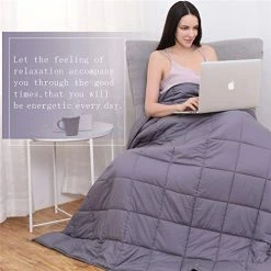 KPBLIS Weighted Blanket 20 Lbs 60" X 80" For 180-220 Lbs, 100% Cotton Fabric Full Size Blankets 2.0 For Adult, Dark Gray Smaller Pockets Blanket + Grey Plush Cover -Electric Blankets Sales Store 41fzMqkHULL