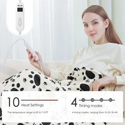 Homde Heated Electric Throw 50 Inch X 60 Inch Flannel Washable Blanket With 10-Heat Setting Auto-Off Controller For Bed Or Couch, Black White Cat Paw -Electric Blankets Sales Store 41hEbxubZ3L