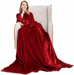 OIGAE Wearable Blanket With Sleeves & Foot Pocket For Women Men Adult, Comfy Fleece Blanket With Snap Button Extra Soft TV Wrap Throw Blanket For Couch Sofa Home Office, 71" X 51", Wine -Electric Blankets Sales Store 41iYnCFbakL. AC
