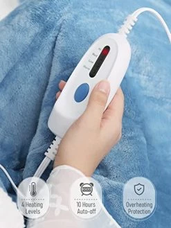 CURECURE Heated Blanket Twin Size 62"x 84" , Electric Heated Throw With 4 Heating Levels Fast Heating & Machine Washable, Full Body Warming With Auto-Off Overheating Protection 10H Timer For Home Use Blankets Blue