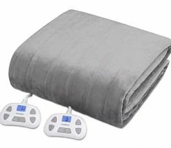 HNABAIC Heated Electric Blanket Queen Size, Flannel Fleece 1-10 Hours Auto-Off 10 Heating Levels (Gray, Queen Size 84" X 90" Dual Conntroller) Grey