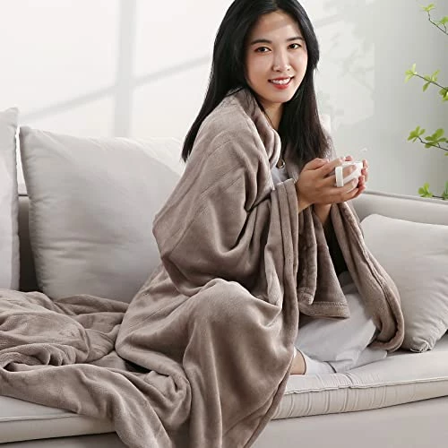 CURECURE Heated Electric Blanket Full Size 72" X 84" Oversized Flannel Heated Blanket With 4 Heating Levels & 10 Hours Auto Off, Comfort Warm Blanket For Bed Sofa Home Office Use, Machine Washable Linen 4 CURECURE Heated Electric Blanket Full Size 72" X 84" Oversized Flannel Heated Blanket With 4 Heating Levels & 10 Hours Auto Off, Comfort Warm Blanket For Bed Sofa Home Office Use, Machine Washable Linen - Image 2