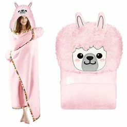 Happy Fuel Llama Wearable Hooded Blanket For Adults – Super Soft Warm Cozy Plush Flannel Fleece & Sherpa Hoodie Throw Cloak Wrap - Llama Gifts For Women Adults Girls And Kid