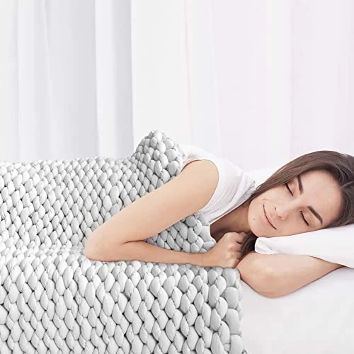 Very Light Grey Chunky 40x72 15 Lbs Rocabi Weighted Blanket (15 Lbs | 72"x40", Light Grey) 6 Very Light Grey Chunky 40x72 15 Lbs Rocabi Weighted Blanket (15 Lbs | 72"x40", Light Grey) - Image 4