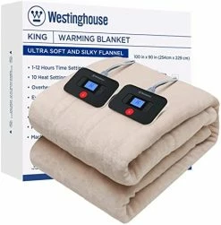 Westinghouse Electric Blanket Heated Throw | 6 Heating Levels & 2-10 Hour Time Setting | Flannel, 50x60in | Machine Washable, Beige -Electric Blankets Sales Store 41n3lkEOAML. AC