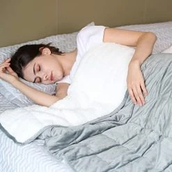 Syrinx Weighted Blanket Queen Size 15 Pounds For Adults 60"x80" With Warm Sherpa & Minky Fabric (Dark Grey,Comfortable Touch) Grey/white