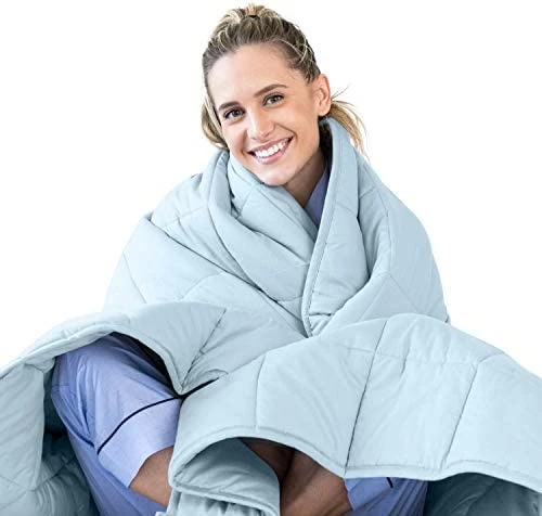 Luna Adult Weighted Blanket - Individual Use - 15 Lbs - 60x80 - Queen Size Bed - 100% Oeko-Tex Cooling Cotton & Glass Beads - USA Designed - Heavy Cool Weight - Light Grey 9 Luna Adult Weighted Blanket - Individual Use - 15 Lbs - 60x80 - Queen Size Bed - 100% Oeko-Tex Cooling Cotton & Glass Beads - USA Designed - Heavy Cool Weight - Light Grey - Image 7