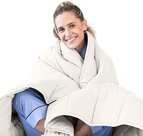 Luna Adult Weighted Blanket - Individual Use - 15 Lbs - 60x80 - Queen Size Bed - 100% Oeko-Tex Cooling Cotton & Glass Beads - USA Designed - Heavy Cool Weight - Light Grey 11 Luna Adult Weighted Blanket - Individual Use - 15 Lbs - 60x80 - Queen Size Bed - 100% Oeko-Tex Cooling Cotton & Glass Beads - USA Designed - Heavy Cool Weight - Light Grey - Image 9