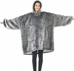OLIVE OLIVIA Oversized Wearable Blanket, Thick Flannel Blanket With Sleeves And Giant Pocket, Cozy Extra Soft, One Size Fits Adults Gray -Electric Blankets Sales Store 41tfonX5H5L. AC