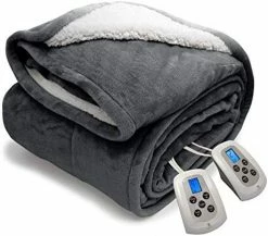 Marquess King Electric Blanket Washable With Dual Controllers, Heated Sherpa & Reversible Flannel Warm Blanket Throw, Oversized Fast Heating With 10 Settings/Safety 10 Hours Auto-Off(100X90'' Navy Blue) -Electric Blankets Sales Store 41uCalKfUeL. AC 1