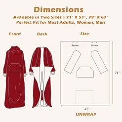 OIGAE Wearable Blanket With Sleeves & Foot Pocket For Women Men Adult, Comfy Fleece Blanket With Snap Button Extra Soft TV Wrap Throw Blanket For Couch Sofa Home Office, 71" X 51", Wine -Electric Blankets Sales Store 41uFCs26WzL