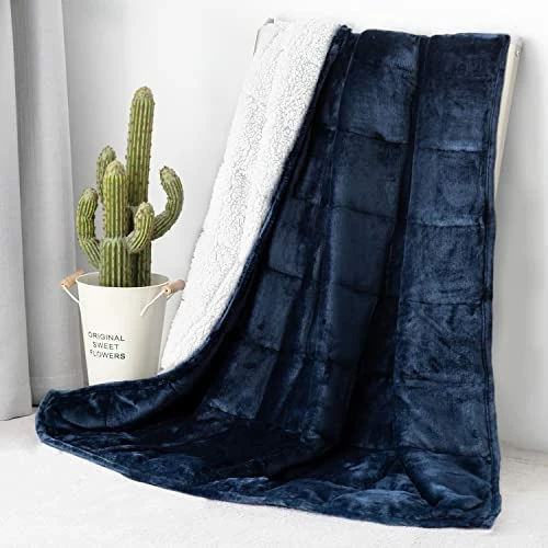 Topblan Sherpa Fleece Weighted Blanket 15lbs, Uniformed Color With Fuzzy Fleece And Shaggy Sherpa To Help With Better Sleep, 48x72 Inches, Grey 14 Topblan Sherpa Fleece Weighted Blanket 15lbs, Uniformed Color With Fuzzy Fleece And Shaggy Sherpa To Help With Better Sleep, 48x72 Inches, Grey - Image 12