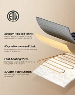 Pawque Heated Blanket Electric Throw, Soft Sherpa & Flannel Electric Blanket Reversible, 10 Heat Settings & 10Hrs Timer Auto Off Christmas Blanket, Fast Heating Machine Washable, 50" X 60" Dark Grey -Electric Blankets Sales Store 41wJIXah2QL