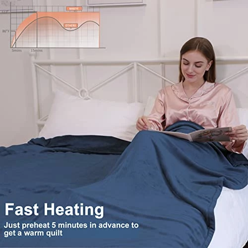 NABIYE Heated Blanket, Super Cozy Electric Blanket Throw Full Size 72''x84 With Fast Heating And 10 Hours Auto Off & 4 Heat Settings, ETL And FCC Certification & Machine Washable(Blue) 4 NABIYE Heated Blanket, Super Cozy Electric Blanket Throw Full Size 72''x84 With Fast Heating And 10 Hours Auto Off & 4 Heat Settings, ETL And FCC Certification & Machine Washable(Blue) - Image 2