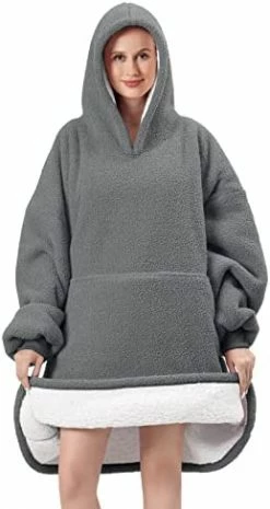 FestiCorp Oversized Cozy Blanket Hoodie For Men And Women - Soft And Warm Sherpa Wearable Sweatshirt Blankets, Double Layer Blanket Sweater With Giant Sleeves, Hood And Pocket For Gifts, Dark Gray -Electric Blankets Sales Store 41yOLFq5u5L. AC