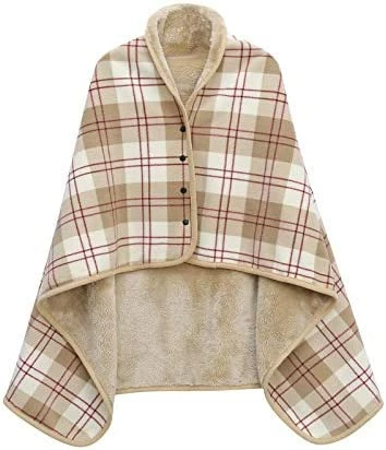 XING YE CHUAN Fleece Wearable Blanket, Comfy Poncho Throw With Buttons, Plush Sleeveless Blankets, For Women Cape Wrap Cover For Lightweight Microfiber Plaid Design (White) 8 XING YE CHUAN Fleece Wearable Blanket, Comfy Poncho Throw With Buttons, Plush Sleeveless Blankets, For Women Cape Wrap Cover For Lightweight Microfiber Plaid Design (White) - Image 6