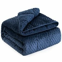 Sted Minky Dot Weighted Blanket 15 Lbs For Adult, Sherpa Breathable Fuzzy Ultra-Soft Fluffy Weighted Blanket For Sleep,Individual Use, Navy Blue 60"×80" 15 Lbs
