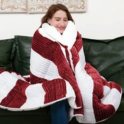 Yescool Sherpa Weighted Blanket Twin Size For Adults (48x72 Inch, 15 Lbs), Soft Fuzzy Fleece Weighted Blanket, Cozy Plush Heavy Blanket Throw For Couch Sofa With Glass Beads, Wine Red -Electric Blankets Sales Store 510Vio8LLyL. AC
