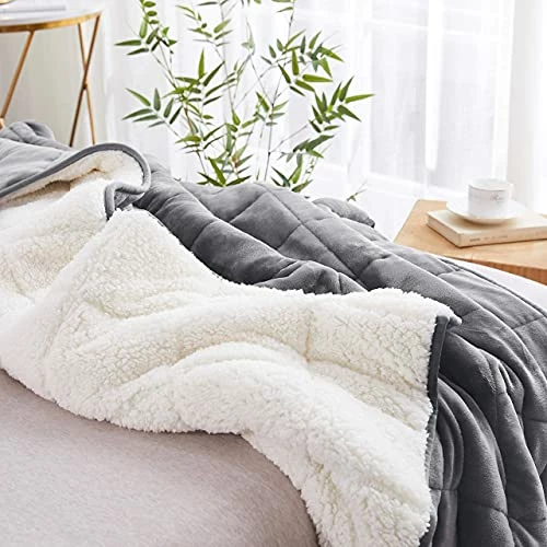 HomeSmart Products HomeSmart Weighted Throw Blanket For Adults & Kids (Light Grey & White 7lbs 48x60) | Duel Sided - Super Soft Fleece & Cozy Plush Sherpa Fabric On Opposite Side 4 HomeSmart Products HomeSmart Weighted Throw Blanket For Adults & Kids (Light Grey & White 7lbs 48x60) | Duel Sided - Super Soft Fleece & Cozy Plush Sherpa Fabric On Opposite Side - Image 2