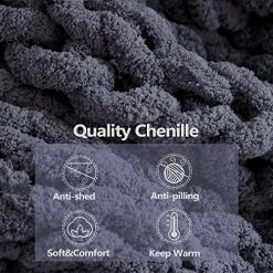 Convetu Chunky Knit Blanket Chenille Handwoven, Chunky Washable Knitting Blanket Chunky Knit Blanket Throw, Chunky Knitted Blanket Chunky Throw Blanket Chunky Blanket Kit (Grey, 40"x40") -Electric Blankets Sales Store 511QX85L43L