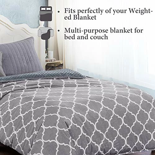 Royhom Duvet Cover For Weighted Blankets 60 X 80 Inches - Removable Weighted Blanket Cover - Soft Minky Dot, Printed Gray 5 Royhom Duvet Cover For Weighted Blankets 60 X 80 Inches - Removable Weighted Blanket Cover - Soft Minky Dot, Printed Gray - Image 3