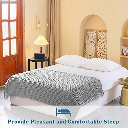 Weighted Idea Chunky Knit Weighted Blanket Twin Size Cooling For Adults (48”x72'' , 12lbs, Light Grey) Handmade Large Soft Throw Blanket Cozy, Best Gift For Friends 6 Weighted Idea Chunky Knit Weighted Blanket Twin Size Cooling For Adults (48”x72'' , 12lbs, Light Grey) Handmade Large Soft Throw Blanket Cozy, Best Gift For Friends - Image 4