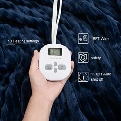 ZONLI Electric Blanket Queen Size，Heated Blanket Throw With 10 Heating Levels And 1-12 Hours Time Settings, Flannel Fast Heating Blanket For Bedroom Office Couch，Machine Washable, Blue, 72 X 84 Inch -Electric Blankets Sales Store 512vvdPZG6L