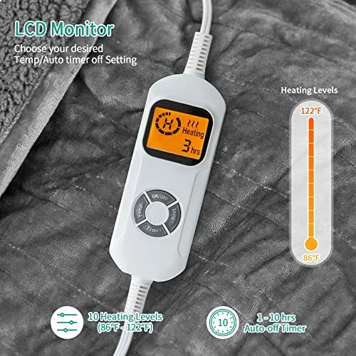 Electric Blanket Heated Throw Blanket, Immtree Flannel Sherpa Heating Blanket With 10 Heating Levels & 1-10 Hours Auto Off, For Home Office, ETL Certified, Machine Washable, Grey, 50"× 60" 3 Electric Blanket Heated Throw Blanket, Immtree Flannel Sherpa Heating Blanket With 10 Heating Levels & 1-10 Hours Auto Off, For Home Office, ETL Certified, Machine Washable, Grey, 50"× 60"