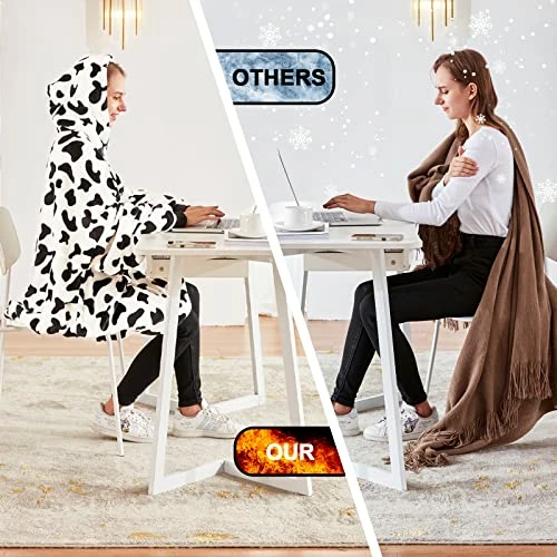 OCTROT Wearable Blanket Hoodie, Fuzzy Soft Sherpa Oversized Blanket Sweatshirts For Women Men, Large Warm Cozy Plush Fleece Hooded Blankets Sweater With Giant Front Pocket For Adults Teens(Dairy Cow) 5 OCTROT Wearable Blanket Hoodie, Fuzzy Soft Sherpa Oversized Blanket Sweatshirts For Women Men, Large Warm Cozy Plush Fleece Hooded Blankets Sweater With Giant Front Pocket For Adults Teens(Dairy Cow) - Image 3