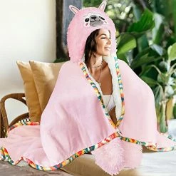 Happy Fuel Llama Wearable Hooded Blanket For Adults – Super Soft Warm Cozy Plush Flannel Fleece & Sherpa Hoodie Throw Cloak Wrap - Llama Gifts For Women Adults Girls And Kid -Electric Blankets Sales Store 513v8zuRxkL