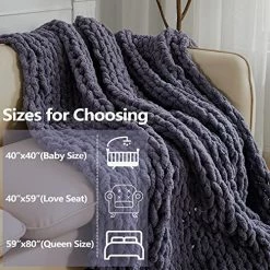 Convetu Chunky Knit Blanket Chenille Handwoven, Chunky Washable Knitting Blanket Chunky Knit Blanket Throw, Chunky Knitted Blanket Chunky Throw Blanket Chunky Blanket Kit (Grey, 40"x40") -Electric Blankets Sales Store 51410MQCjwL