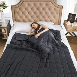 Maple Down Weighted Blanket 20 Lbs | For Adult & Kids | Queen Size | 100% Cotton Material With Glass Beads | Bedroom & Living Room | 180lbs-210lbs( Dark Gray 60”x80” ) -Electric Blankets Sales Store 514XlMKvrvL