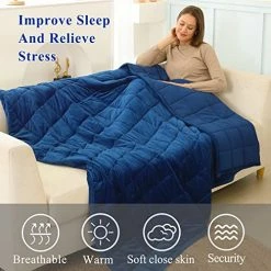 LIMRACVE Weighted Blanket 15 Pounds For Adult, Reversible Weighted Throw Blanket Queen/King Size（60"x80"', Heavy Blanket With Premium Glass Beads, Blanket For Sofa Bed, All Season Use, Navy -Electric Blankets Sales Store 515SCZemGQL