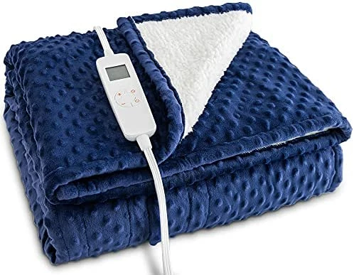 Mr. Sandman Electric Heated Throw Blanket Minky To Sherpa Reversible 50"x60", 6 Heat Settings | 4 Hours Auto-Off | 10s Fast Heating | Machine Washable - Navy Blue 9 Mr. Sandman Electric Heated Throw Blanket Minky To Sherpa Reversible 50"x60", 6 Heat Settings | 4 Hours Auto-Off | 10s Fast Heating | Machine Washable - Navy Blue - Image 7