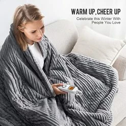 Uttermara Electric Blanket Twin Size 62x84 Inches - Soft Warm Sherpa Heated Blanket, 10 Heating Levels Fast Heating Blanket With 12hrs Auto-Off Timer, Ribbed Fleece Full Body Warming Blanket, Grey -Electric Blankets Sales Store 516E4DxChqL