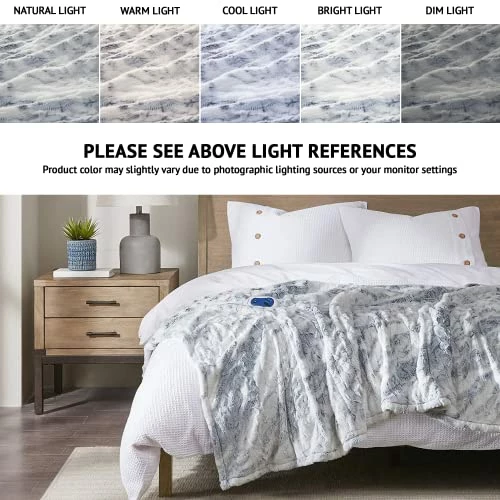 Beautyrest Zuri Reversible Faux Fur To Mink Electric Blanket, Auto Shut Off, Virtually Zero EMF, Multi Heat Setting, UL Certified, Machine Washable, Grey/Blue Throw 50x70 4 Beautyrest Zuri Reversible Faux Fur To Mink Electric Blanket, Auto Shut Off, Virtually Zero EMF, Multi Heat Setting, UL Certified, Machine Washable, Grey/Blue Throw 50x70 - Image 2