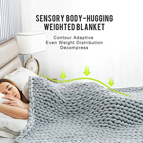 Knitted Weighted Blanket 15 LBS Queen Size 60x80 Inch, Uttermara Chunky Knit Weighted Blanket Handmade For Relax, Calming Or Home Decor, Weighted Blanket No Beads Snuggle For Adults, Grey 4 Knitted Weighted Blanket 15 LBS Queen Size 60x80 Inch, Uttermara Chunky Knit Weighted Blanket Handmade For Relax, Calming Or Home Decor, Weighted Blanket No Beads Snuggle For Adults, Grey - Image 2