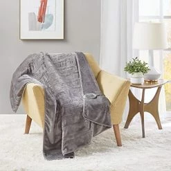 MP2 Electrical Heated Throw With Foot Pocket | Plush Heated Foot Blanket For Office With Auto Shut Off | 3 Heat Levels | Machine Washable - 50"X 62", Grey