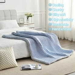 Maetoow Cooling Chunky Knit Weighted Blanket Throw, Handmade Cozy Blanket Couch, Bed, Home Decor, Heavy Soft Breathable Blanket, Twin Size For Adults (50''x60'', 10lbs, Light Blue) -Electric Blankets Sales Store 517sK4OzQfL