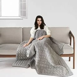 VEJESIME Weighted Blanket, Wearable Heavy Blanket 10lbs(57.4''x47.2'') Grey For Adult, Soft Material With Premium Glass Beads For Better Sleep -Electric Blankets Sales Store 518tufHADRL