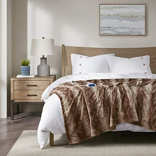 Beautyrest Zuri Reversible Faux Fur To Mink Electric Blanket, Auto Shut Off, Virtually Zero EMF, Multi Heat Setting, UL Certified, Machine Washable, Grey/Blue Throw 50x70 11 Beautyrest Zuri Reversible Faux Fur To Mink Electric Blanket, Auto Shut Off, Virtually Zero EMF, Multi Heat Setting, UL Certified, Machine Washable, Grey/Blue Throw 50x70 - Image 9