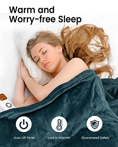 Heated Electric Throw Blanket, Immtree Heated Blanket Throw With 10 Heating Settings And Auto Shut-Off, Soft Flannel Heated Throw Blanket With Fast Heating, Machine Washable,50" X 60", Dark Green 5 Heated Electric Throw Blanket, Immtree Heated Blanket Throw With 10 Heating Settings And Auto Shut-Off, Soft Flannel Heated Throw Blanket With Fast Heating, Machine Washable,50" X 60", Dark Green - Image 3