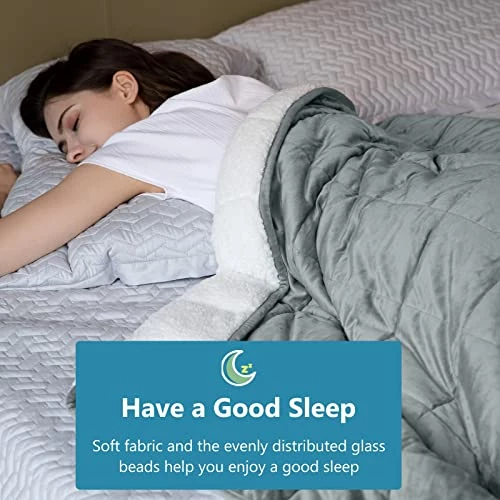 Syrinx Weighted Blanket Queen Size 15 Pounds For Adults 60"x80" With Warm Sherpa & Minky Fabric (Dark Grey,Comfortable Touch) Grey/white 4 Syrinx Weighted Blanket Queen Size 15 Pounds For Adults 60"x80" With Warm Sherpa & Minky Fabric (Dark Grey,Comfortable Touch) Grey/white - Image 2